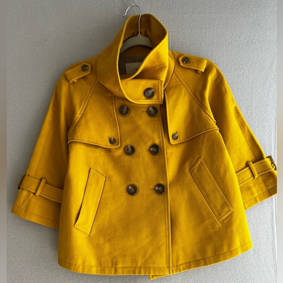 LOFT Womens Yellow Double Breasted Short Trench Coat - Picture 3 of 11